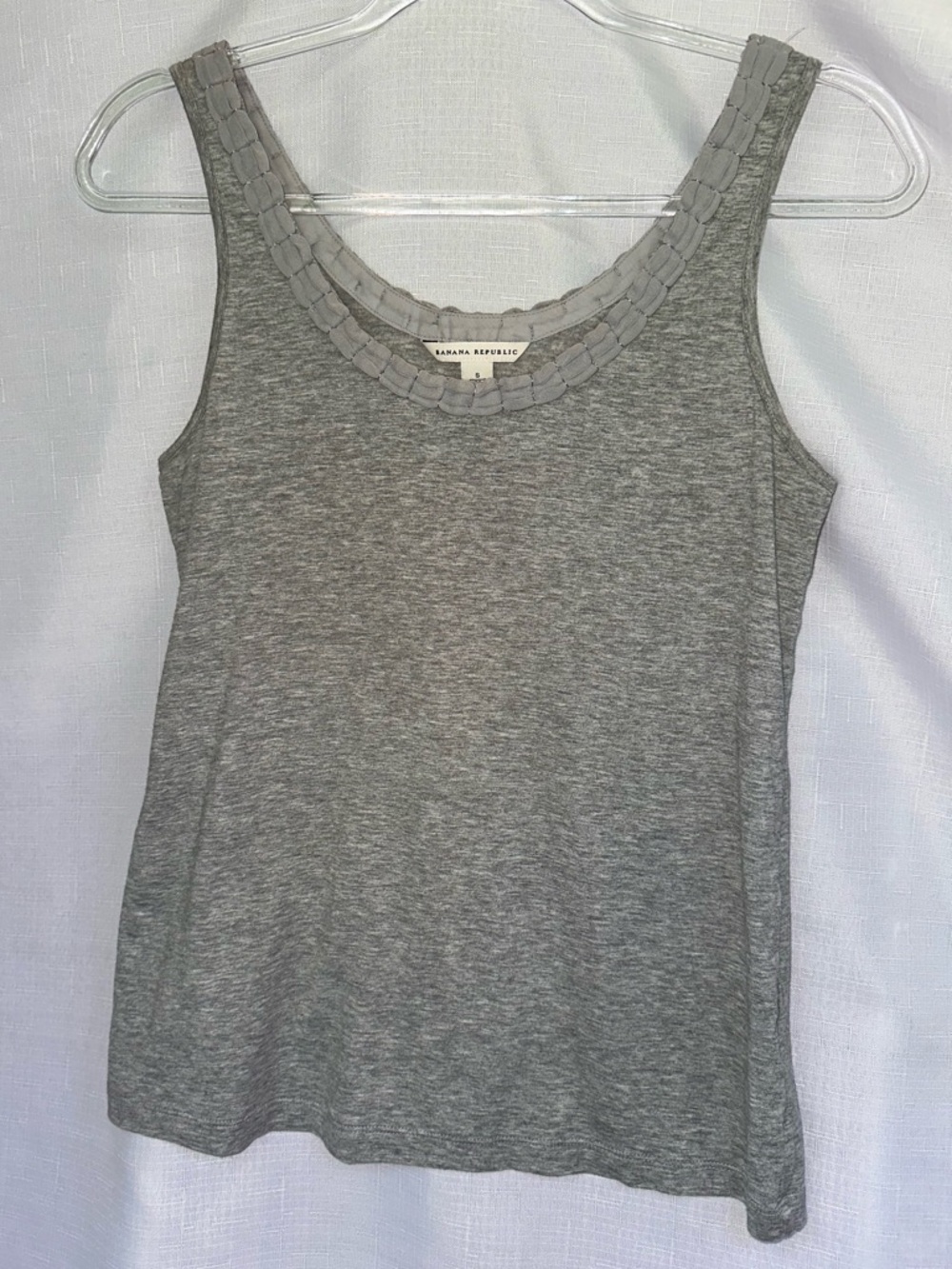 Banana Republic 100% Cotton Tank Top Chiffon Trim Grey Size S
